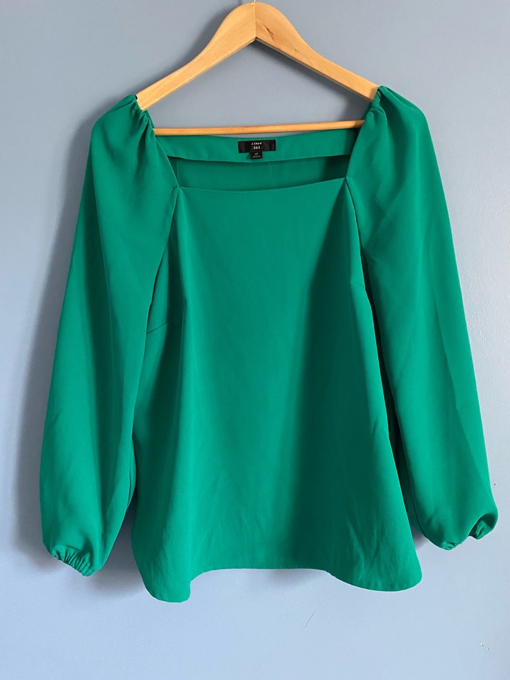J. Crew Green Square-Neck Long-Sleeve Top
